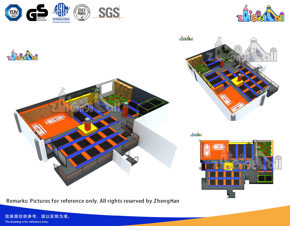 Wide layout map with large springs, thick PVC pads, and 360° net.